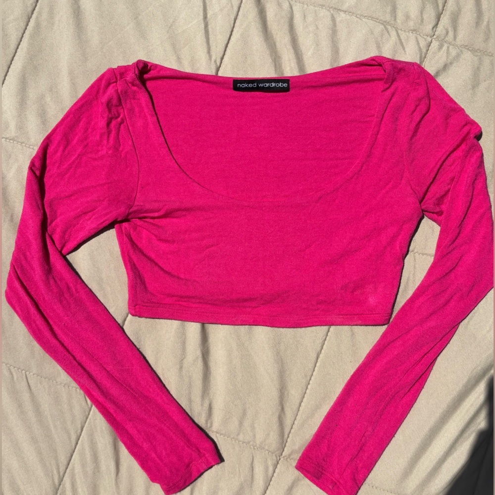Fashion Nova Fuchsia Long Sleeve Crop Top